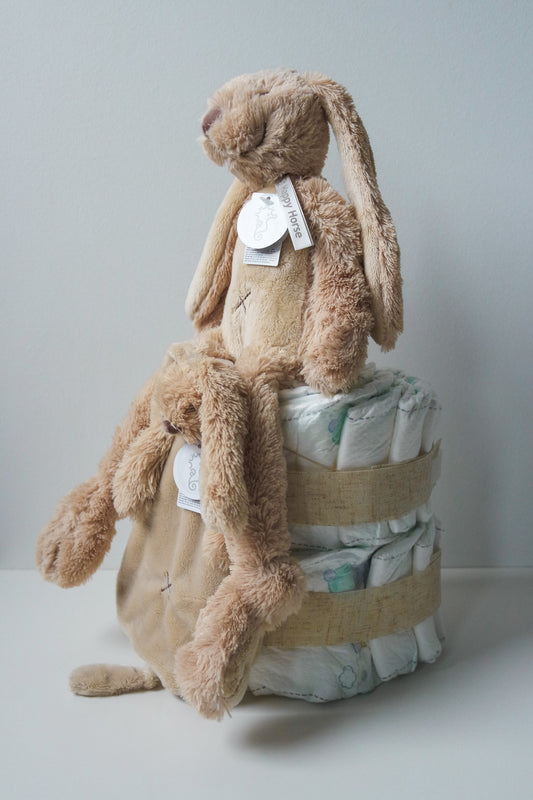 Luiertaart Midi - Rabbit Richie Beige - Personalisatie mogelijk!