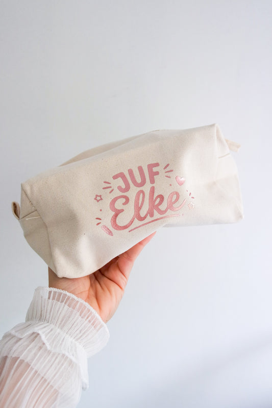 Gepersonaliseerde canvas toilettas met naam - incl. borduren