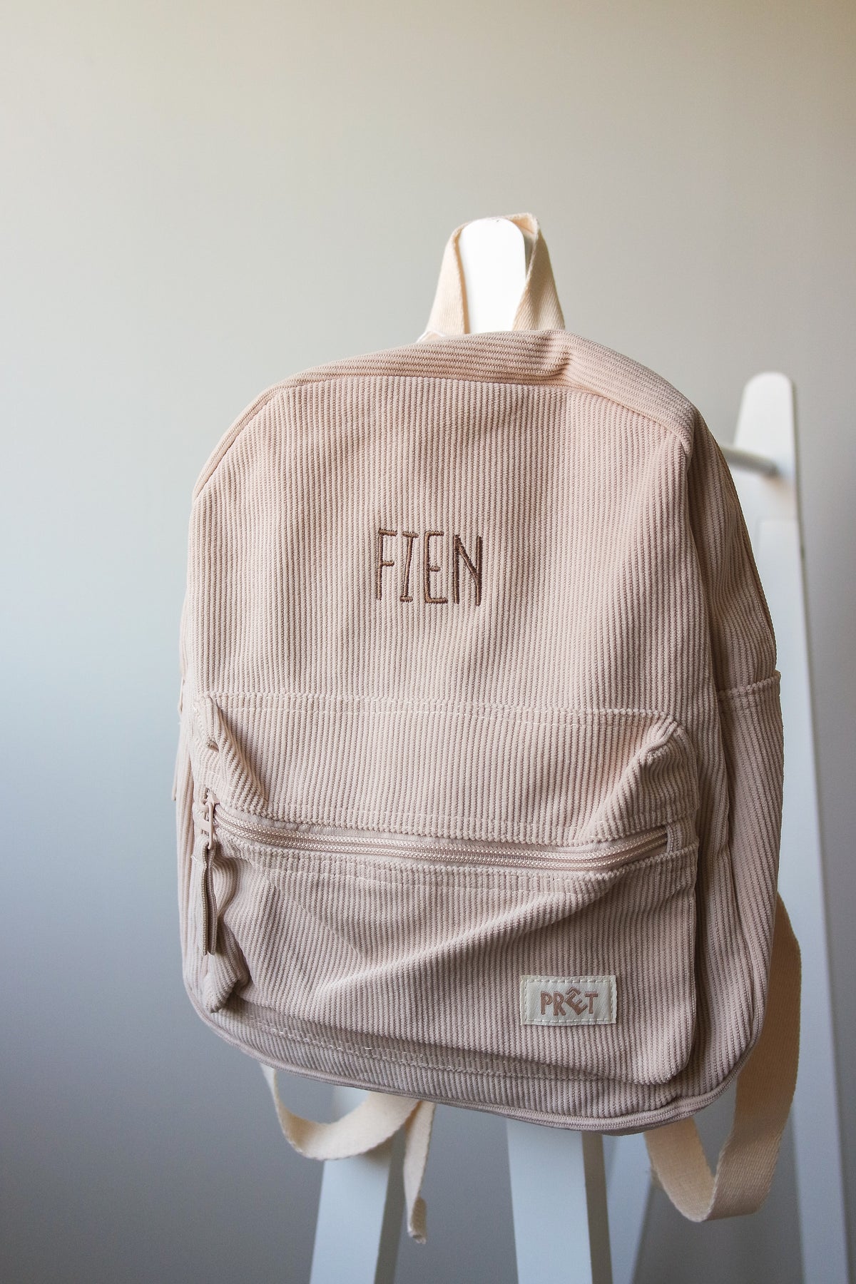 Gepersonaliseerde rugzak Beige Corduroy met naam - incl. borduren