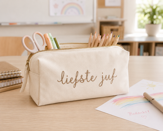 Gepersonaliseerde canvas toilettas met naam - incl. borduren