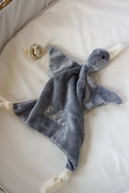 Gepersonaliseerd knuffeldoekje Teddy Eend met naam - incl. borduren