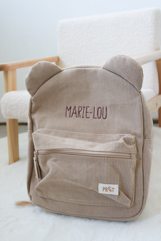 Gepersonaliseerde rugzak met oortjes Corduroy met naam - incl. borduren