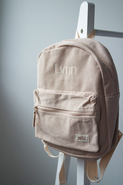 Gepersonaliseerde rugzak Beige Corduroy met naam - incl. borduren