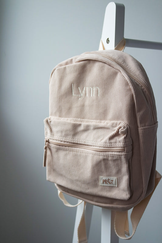 Gepersonaliseerde rugzak Beige Corduroy met naam - incl. borduren
