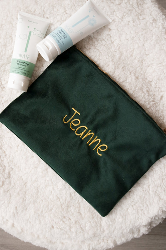 Gepersonaliseerde toilettas velvet met naam - Geborduurd