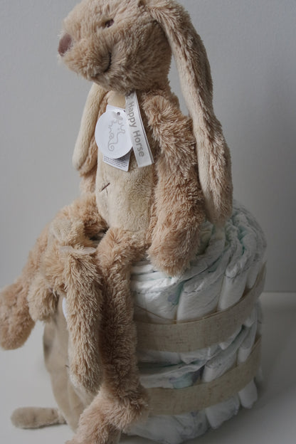 Luiertaart Midi - Rabbit Richie Beige - Personalisatie mogelijk!