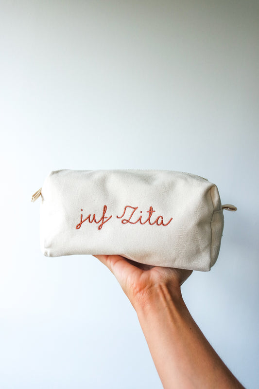 Gepersonaliseerde canvas toilettas met naam - incl. borduren