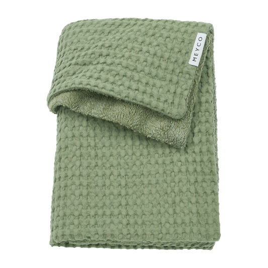 Gepersonaliseerd Deken Waffle Teddy Olive Green met naam - incl. borduring